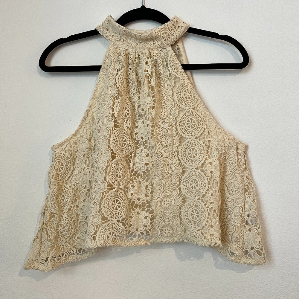 Forever 21 Boho Cream Pattern Halter Top Open back